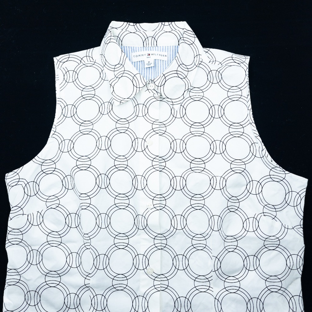 Ivory and Black Sleeveless Button Down Top - NWOT